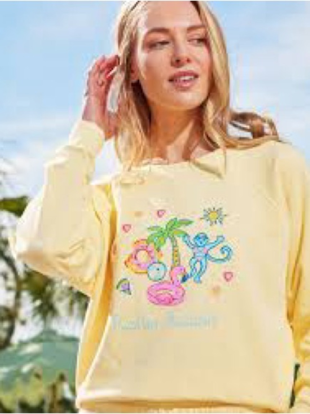 RARE Roller Rabbit Pool Party Crewneck Sweatshirt Yellow Size S